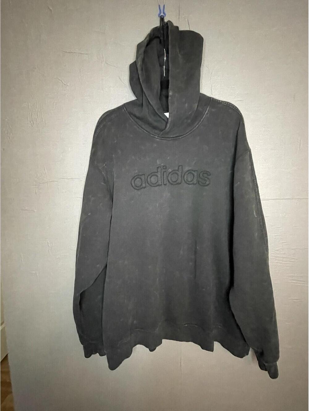 adidas Originals Men’s 2XL Acid Wash Fleece Hoodie Charcoal Black Trefoil